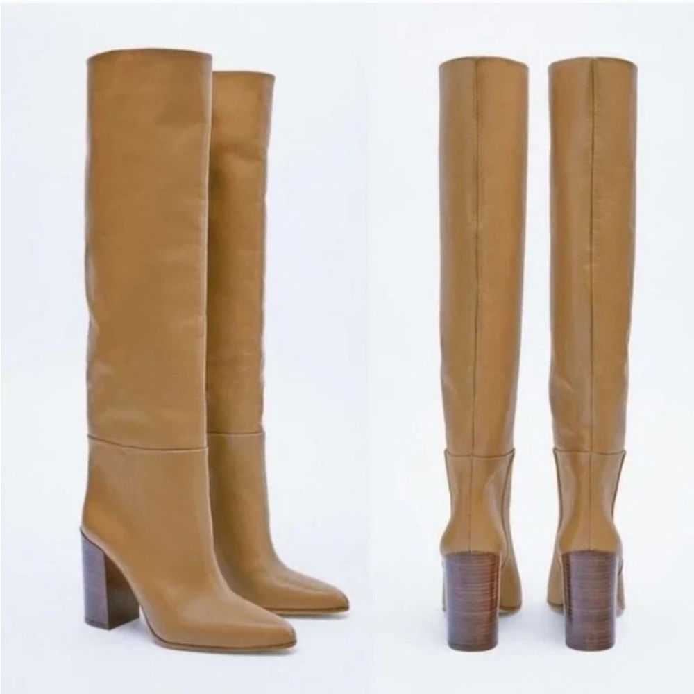Zara knee high slouchy camel colors boots